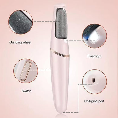 USB Rechargeable Electric Foot Grinder  Pedicure Tool With 2 Removable Roller Heads For Smooth Soft 4