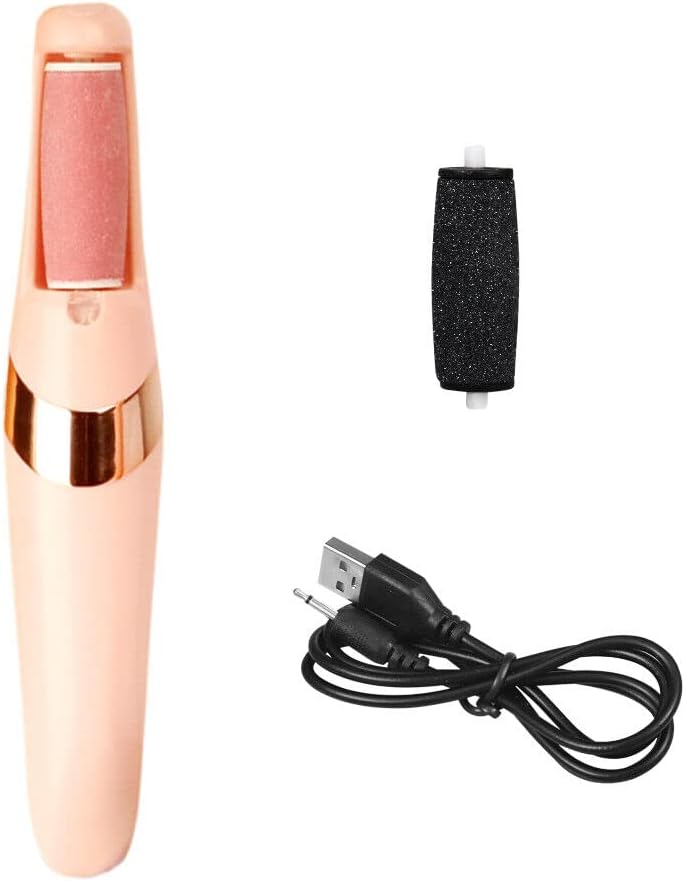 USB Rechargeable Electric Foot Grinder  Pedicure Tool With 2 Removable Roller Heads For Smooth Soft 8