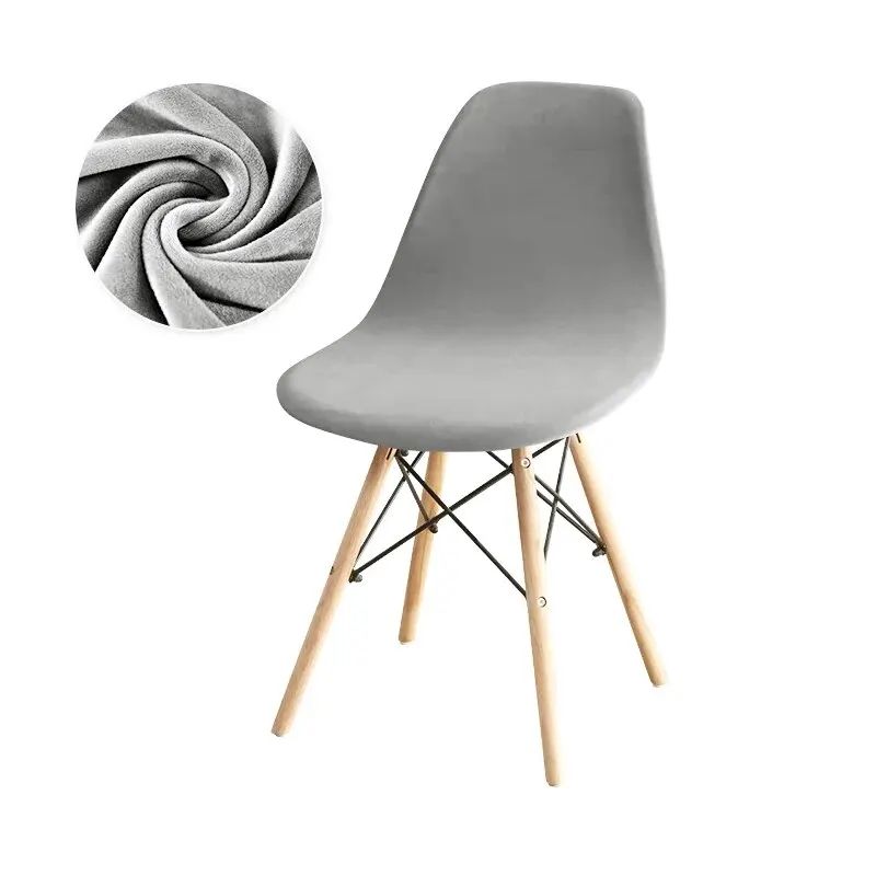 Velvet Shell Chair Cover Solid Color Stretch Armless Seat Slipcover For Dining Room Home Hotel Wedd 4