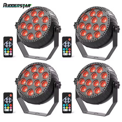 4 Piece RGB Wireless Rechargeable Stage Lights with 12 LED Mini Par Uplights for Party and Event Lighting
