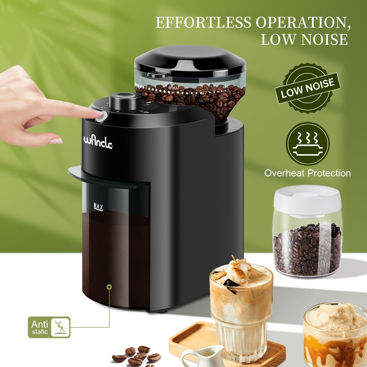 Wancle Electric Burr Coffee Grinder  Conical Burr Mill With 28 Grind Settings For Espresso To Frenc 4