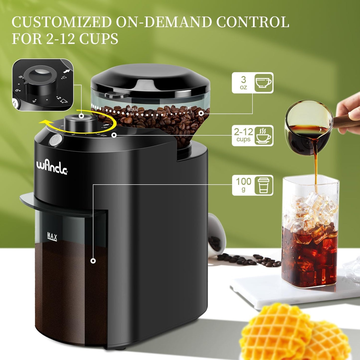 Wancle Electric Burr Coffee Grinder  Conical Burr Mill With 28 Grind Settings For Espresso To Frenc 5