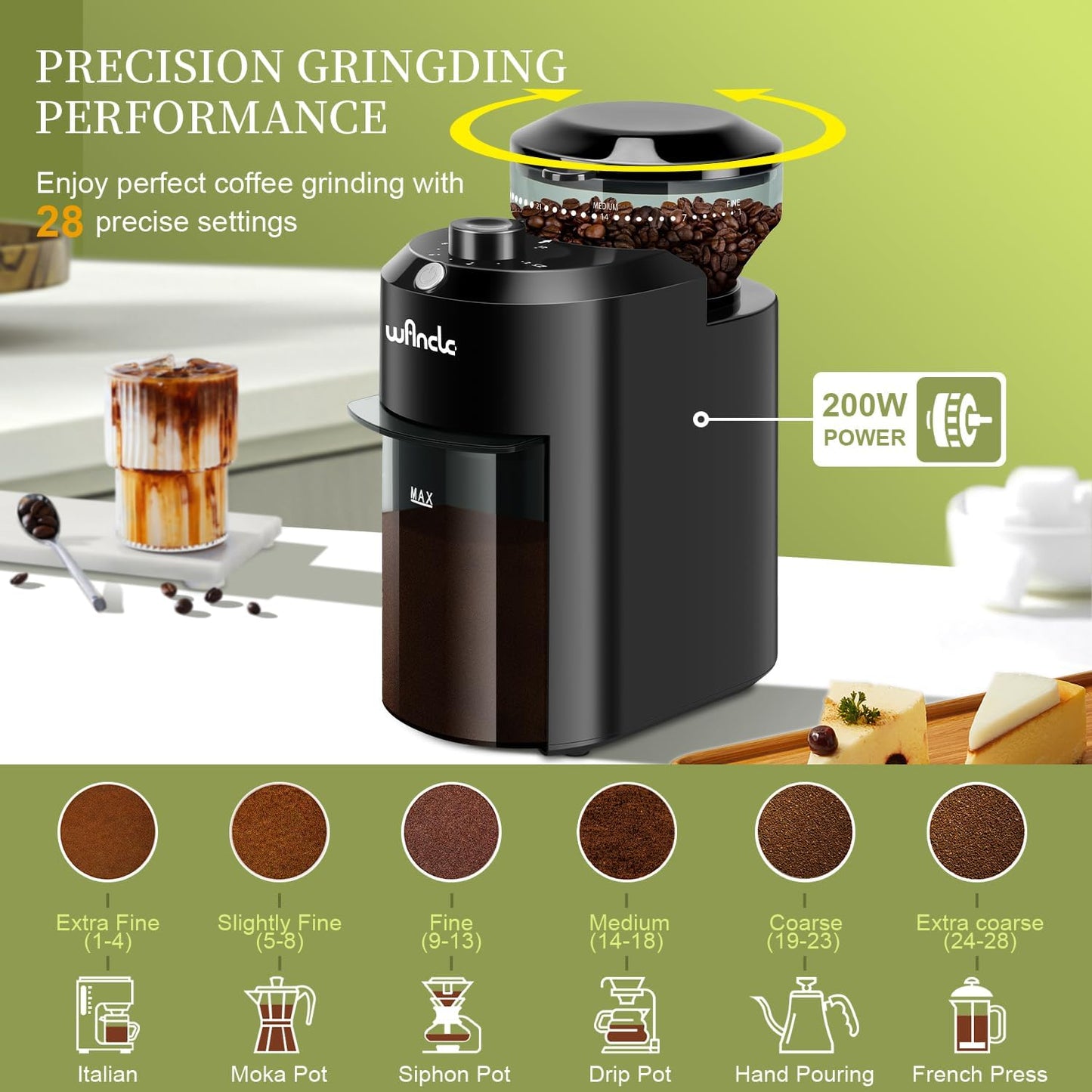 Wancle Electric Burr Coffee Grinder  Conical Burr Mill With 28 Grind Settings For Espresso To Frenc 1