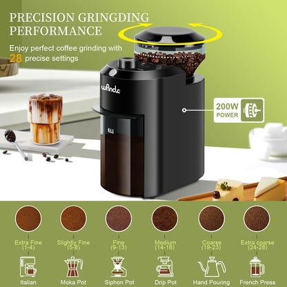 Wancle Electric Burr Coffee Grinder  Conical Burr Mill With 28 Grind Settings For Espresso To Frenc 1