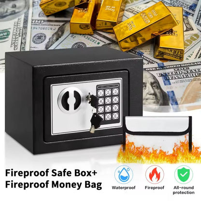 Steel Digital Safe Box with Electronic Lock and Fireproof Money Bag for Home Security