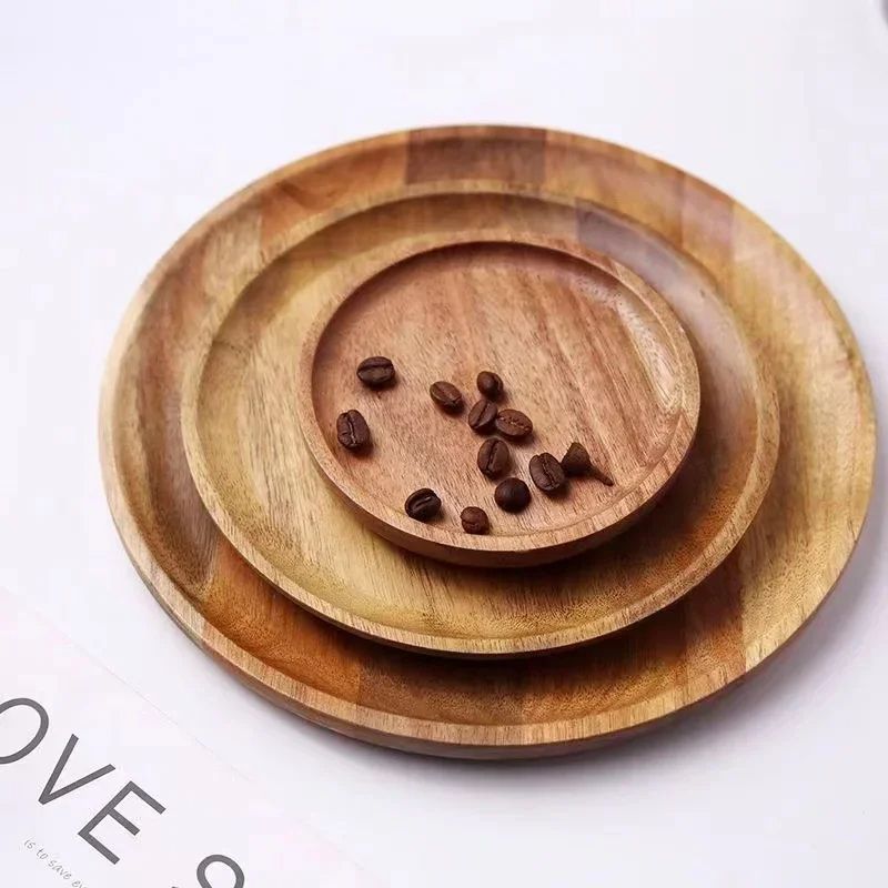 Premium Acacia Wood Round Serving Platter  Rustic Wooden Tray For Pizza Salad Fruit Dessert Bread C 1