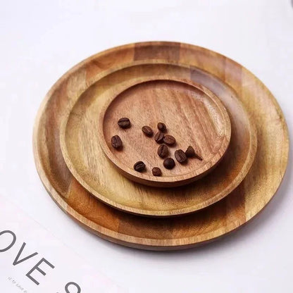 Premium Acacia Wood Round Serving Platter  Rustic Wooden Tray For Pizza Salad Fruit Dessert Bread C 1