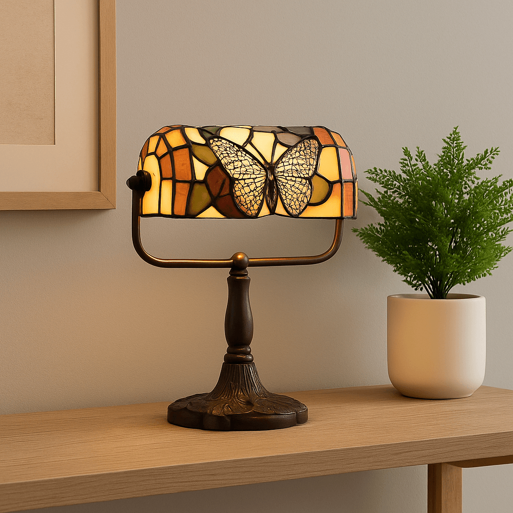 TiffanyStyle Bankers Desk Lamp With Stained Glass Shade And LED Bulb 2