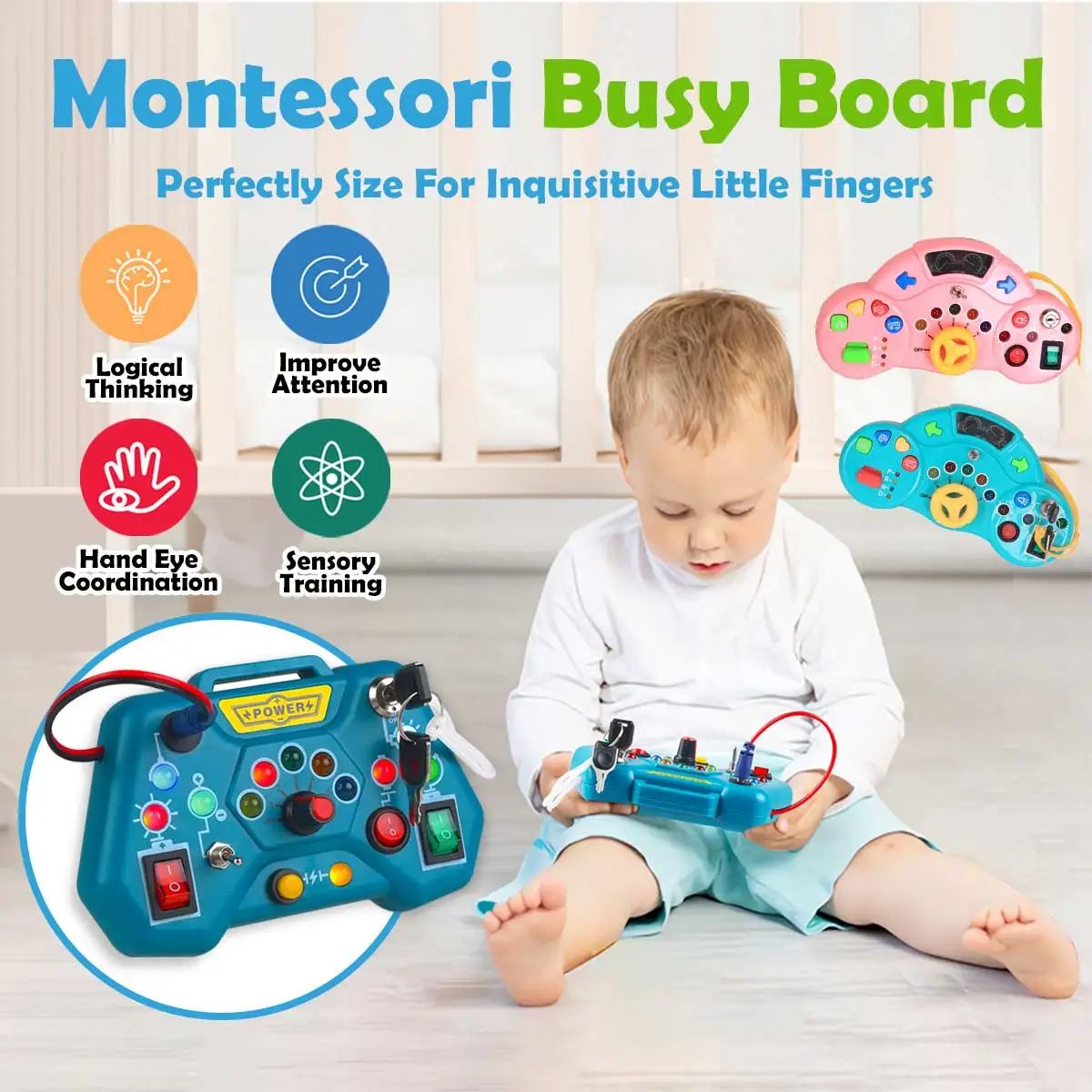 Montessori Busy Board Toys for Toddlers – Educational Travel Toy for 3-Year-Old Boys Girls Fine Motor Skill Development