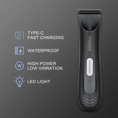 Electric Groin & Body Hair Trimmer for Men – Waterproof Groomer with Replaceable Ceramic Blade