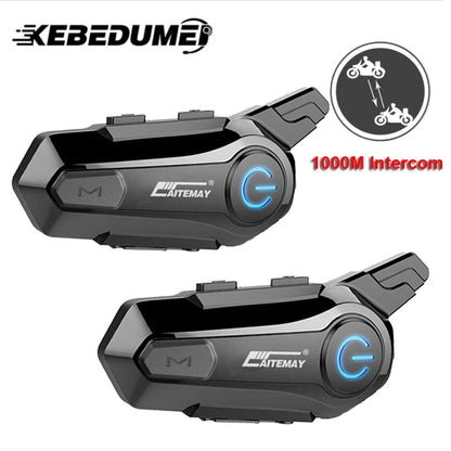 Bluetooth Motorcycle Intercom Headset, Wireless Helmet Interphone Handsfree Communication with IPX6 Waterproof Mic