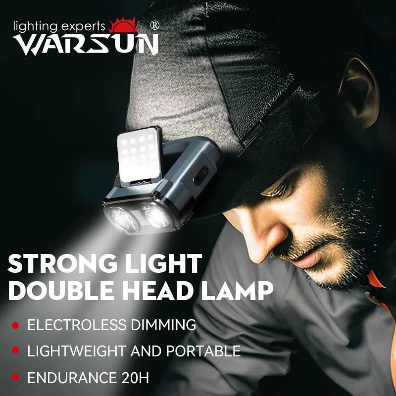Warsun Owl Headlamp Portable Rechargeable Headlight with Type-C Charging, Rotating LED Flashlight for Fishing, Hunting