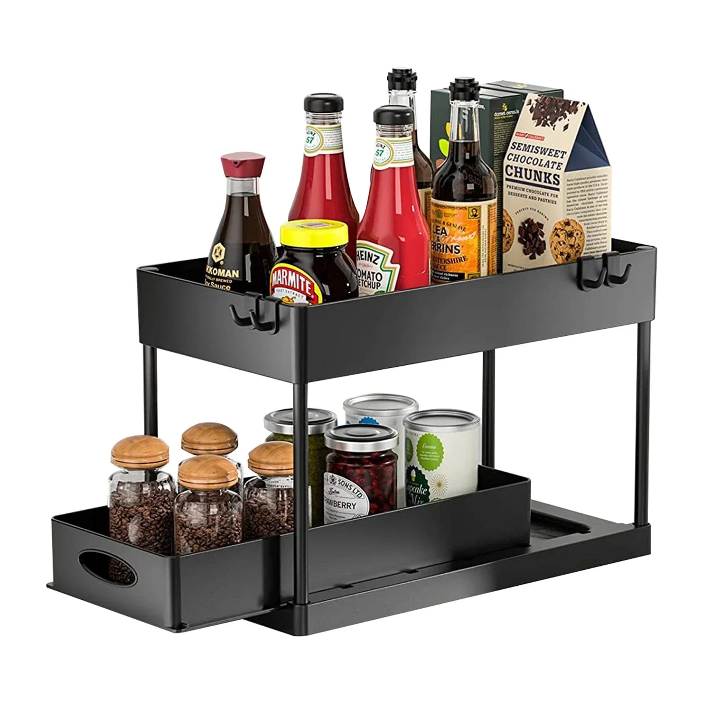 Under Sink Organizer 2Tier Sliding Cabinet Basket Kitchen  Bathroom Storage Rack With Hooks And Han 1