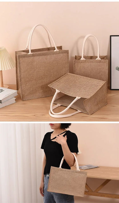 Linen Bags  HandPainted Cotton Sacks Jute Portable Imitation Sacks For Shopping Stylish Laminated B 2
