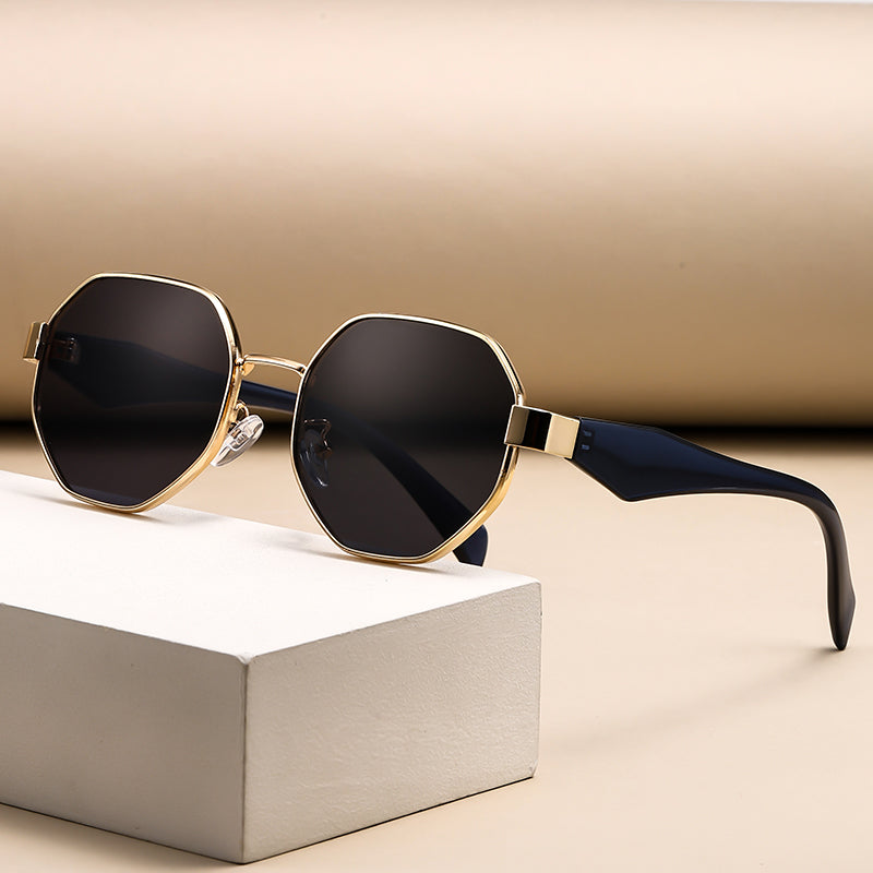 Retro Polygonal Sunglasses, Luxury Metal Frame Designer Shades for Women & Men