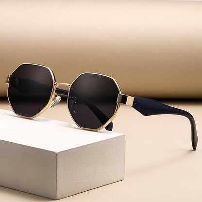 Retro Polygonal Sunglasses, Luxury Metal Frame Designer Shades for Women & Men