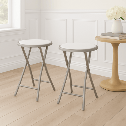 24Inch White Padded Folding Stool 300 Pound Capacity Portable And SpaceSaving 2