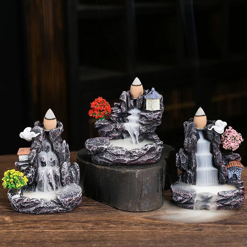 Waterfall Incense Burner Creative Resin Back Flow Censer Holder for Aromatherapy Zen Decor Indoor Home Fragrance
