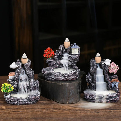 Waterfall Incense Burner Creative Resin Back Flow Censer Holder for Aromatherapy Zen Decor Indoor Home Fragrance