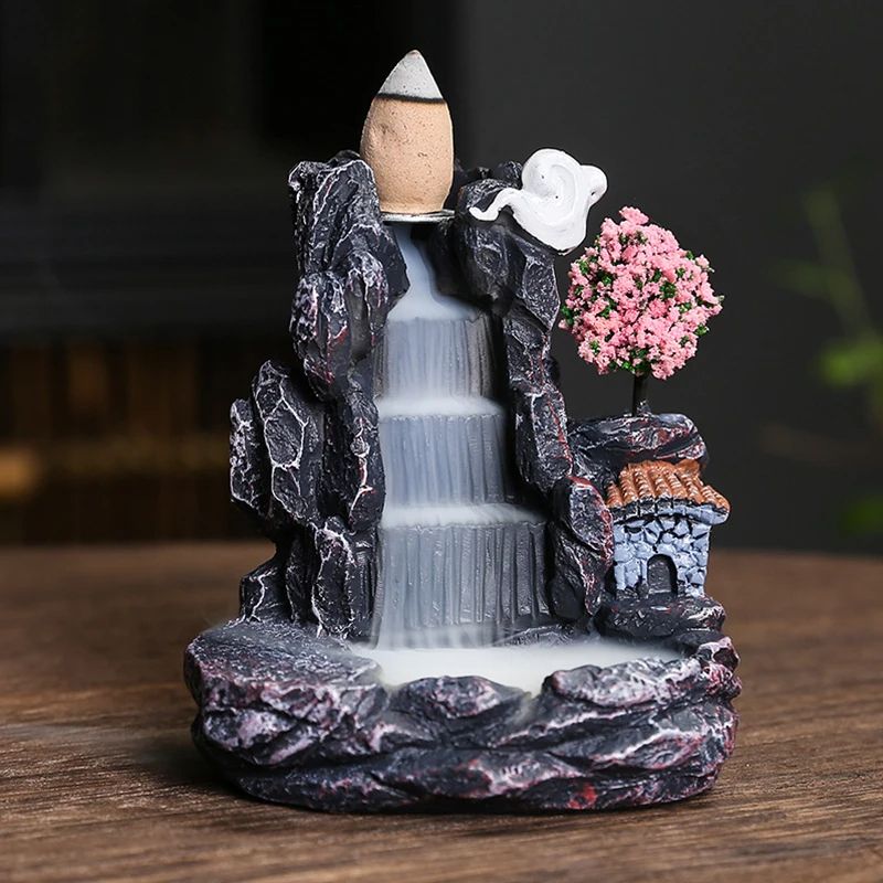 Waterfall Incense Burner Creative Resin Back Flow Censer Holder For Aromatherapy Zen Decor Indoor H 2