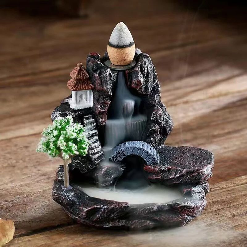 Waterfall Incense Burner Creative Resin Back Flow Censer Holder For Aromatherapy Zen Decor Indoor H 3
