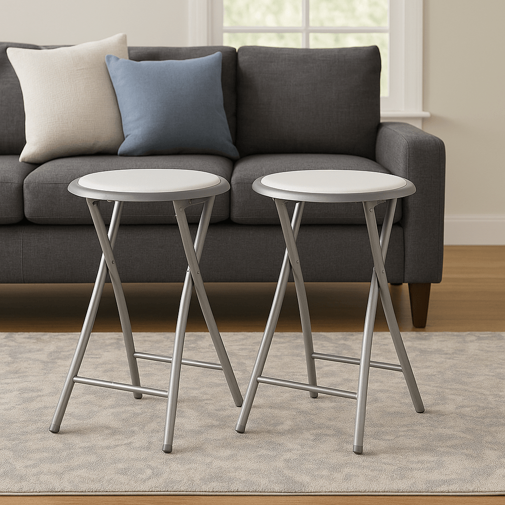 24Inch White Padded Folding Stool 300 Pound Capacity Portable And SpaceSaving 3