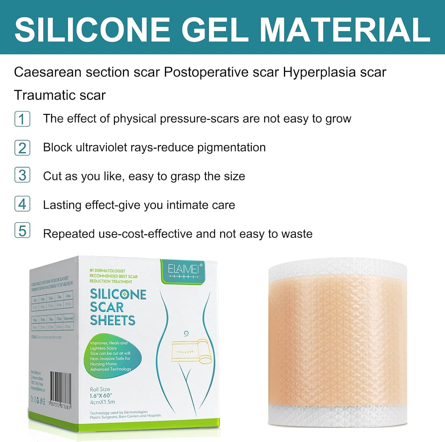 150cm SiliconTreatment E Scar Treatment Tape  Reusable Gel Patch For Acne Burn Surgical  Trauma Sca 4
