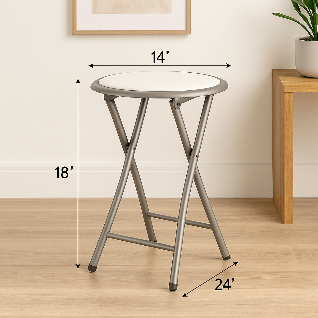 24Inch White Padded Folding Stool 300 Pound Capacity Portable And SpaceSaving 4
