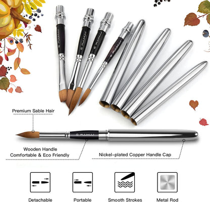 Travel Watercolor Brushes  Round ExtraLong Synthetic Sable Pocket Brushes With Protective Handle Ca 5