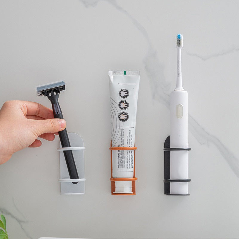 WallMounted Electric Toothbrush  Razor Holder PunchFree Bathroom Organizer With Storage Shelf 4