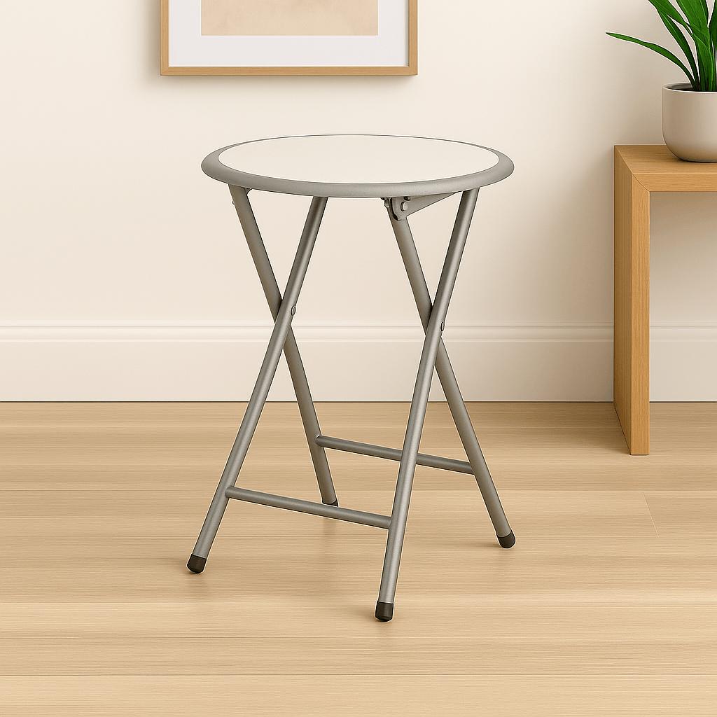 24Inch White Padded Folding Stool 300 Pound Capacity Portable And SpaceSaving 5
