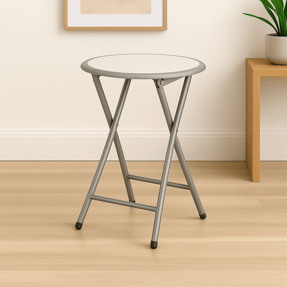 24Inch White Padded Folding Stool 300 Pound Capacity Portable And SpaceSaving 5