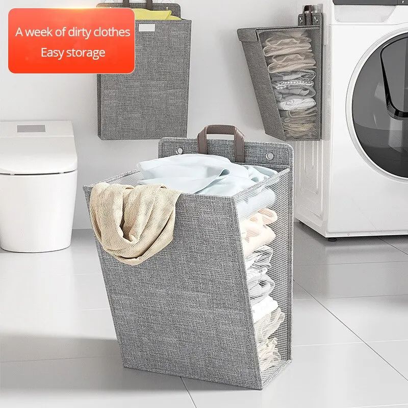1pc Foldable Adhesive Laundry Basket Hamper  Multifunctional Punch Free Wall Hanging Washing Clothe 1