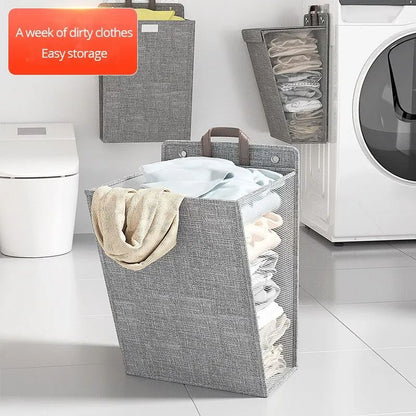 1pc Foldable Adhesive Laundry Basket Hamper  Multifunctional Punch Free Wall Hanging Washing Clothe 1