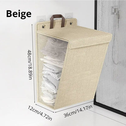 1pc Foldable Adhesive Laundry Basket Hamper  Multifunctional Punch Free Wall Hanging Washing Clothe 5