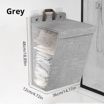 1pc Foldable Adhesive Laundry Basket Hamper  Multifunctional Punch Free Wall Hanging Washing Clothe 6