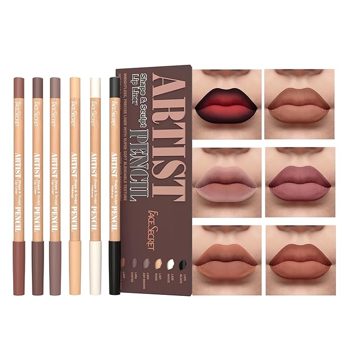 Face Secret Artist Sculpt Lip Liner Pencil Set  Matte Soft Blendable Precision Lip Definers 5