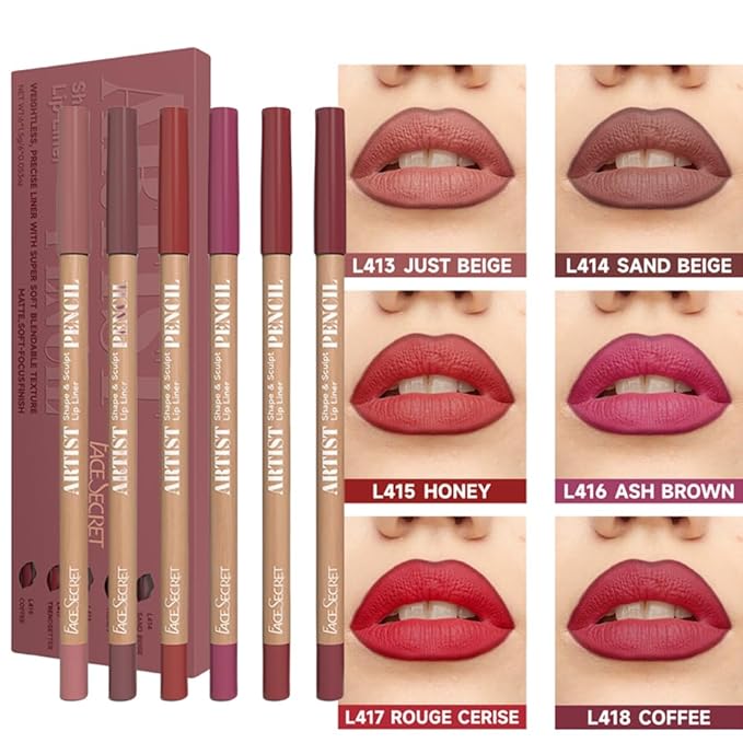 Face Secret Artist Sculpt Lip Liner Pencil Set  Matte Soft Blendable Precision Lip Definers 6