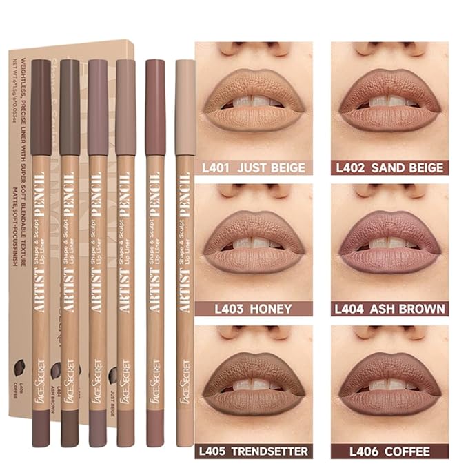 Face Secret Artist Sculpt Lip Liner Pencil Set  Matte Soft Blendable Precision Lip Definers 7