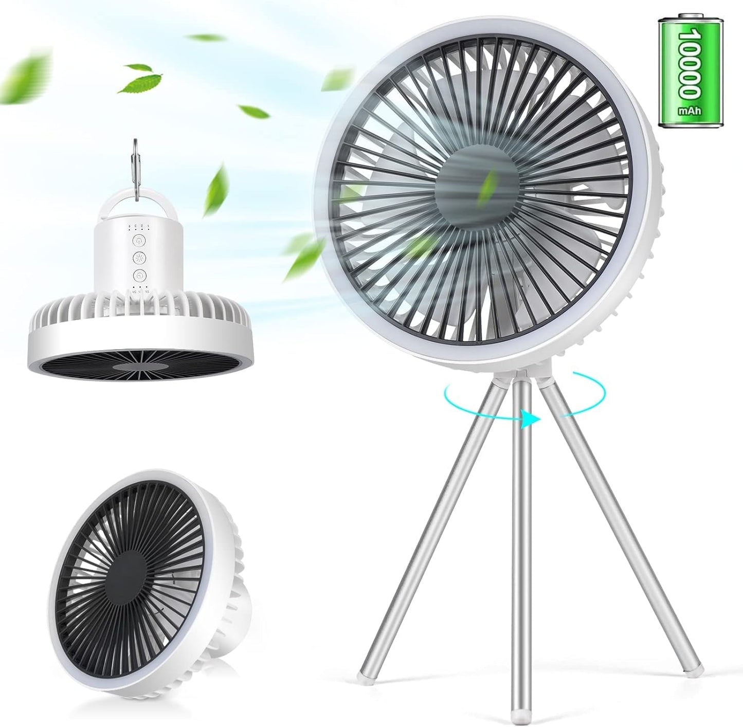 Portable Camping Fan With LED  Power Bank  4000mAh10000mAh Rechargeable Wireless Fan For Desk Tent  7