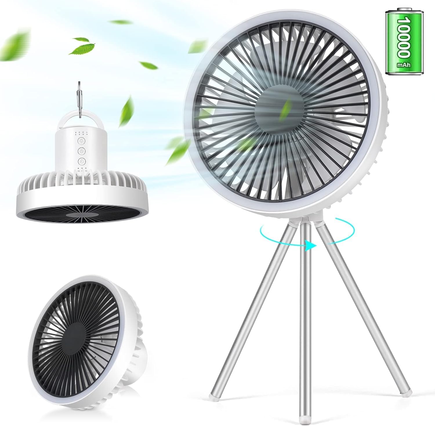 Portable Camping Fan With LED  Power Bank  4000mAh10000mAh Rechargeable Wireless Fan For Desk Tent  7