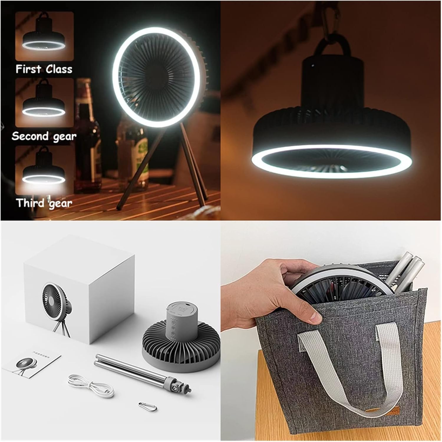 Portable Camping Fan With LED  Power Bank  4000mAh10000mAh Rechargeable Wireless Fan For Desk Tent  5