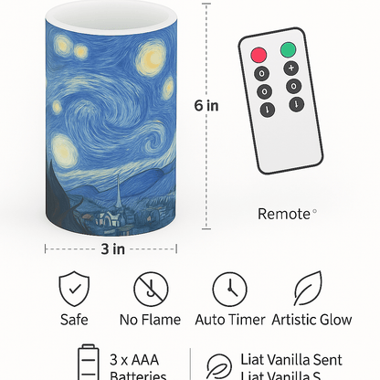 Starry Night Flameless LED Candle With Remote Artful Ambiance Safe Glow  Calming Scent 3