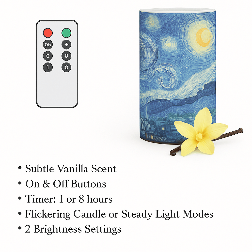 Starry Night Flameless LED Candle With Remote Artful Ambiance Safe Glow  Calming Scent 4