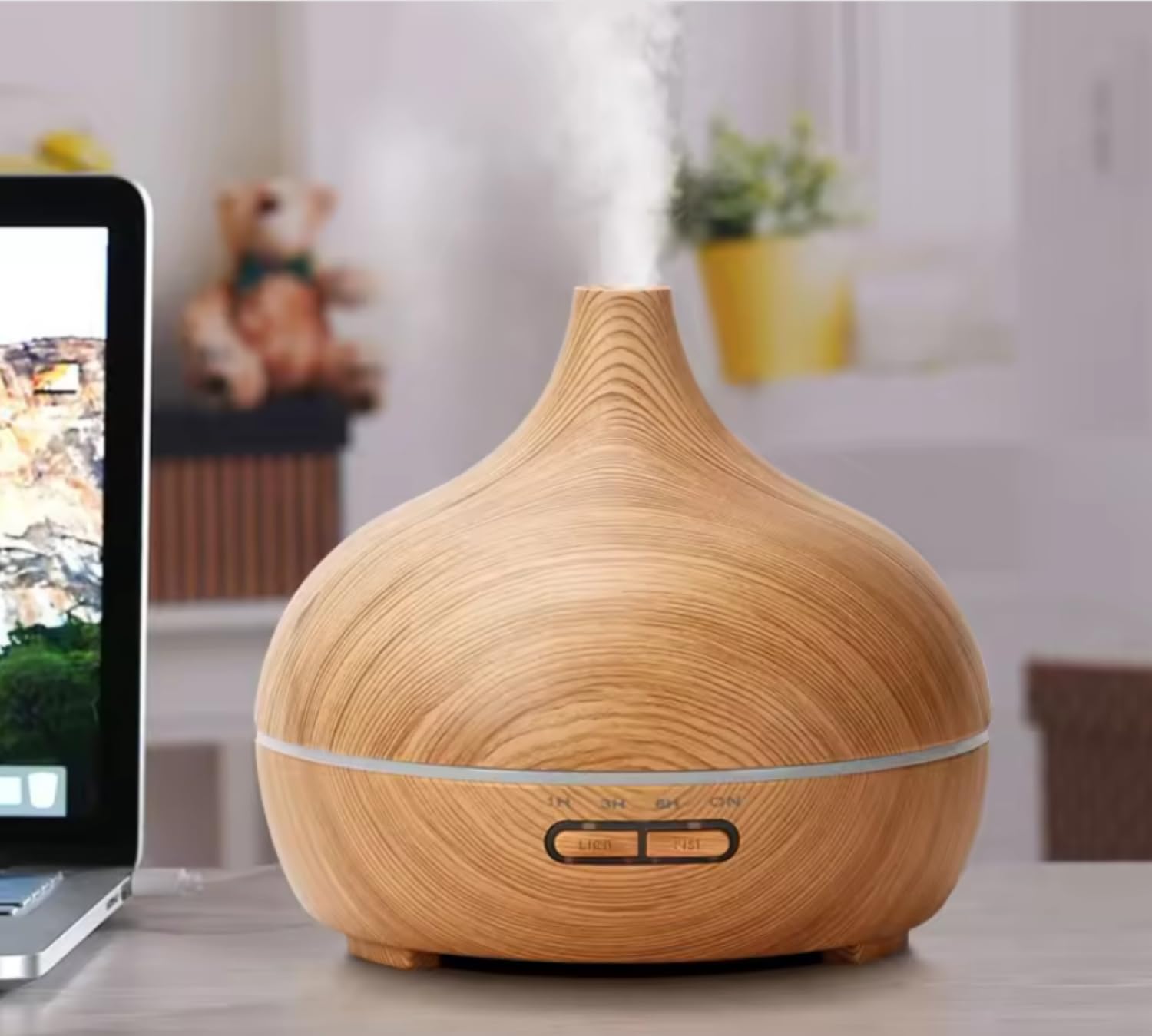 500ml Ultrasonic Essential Oil Diffuser  Wood Grain Aroma Humidifier With Remote Control  7Color LE 3