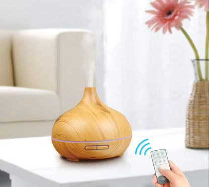 500ml Ultrasonic Essential Oil Diffuser  Wood Grain Aroma Humidifier With Remote Control  7Color LE 1