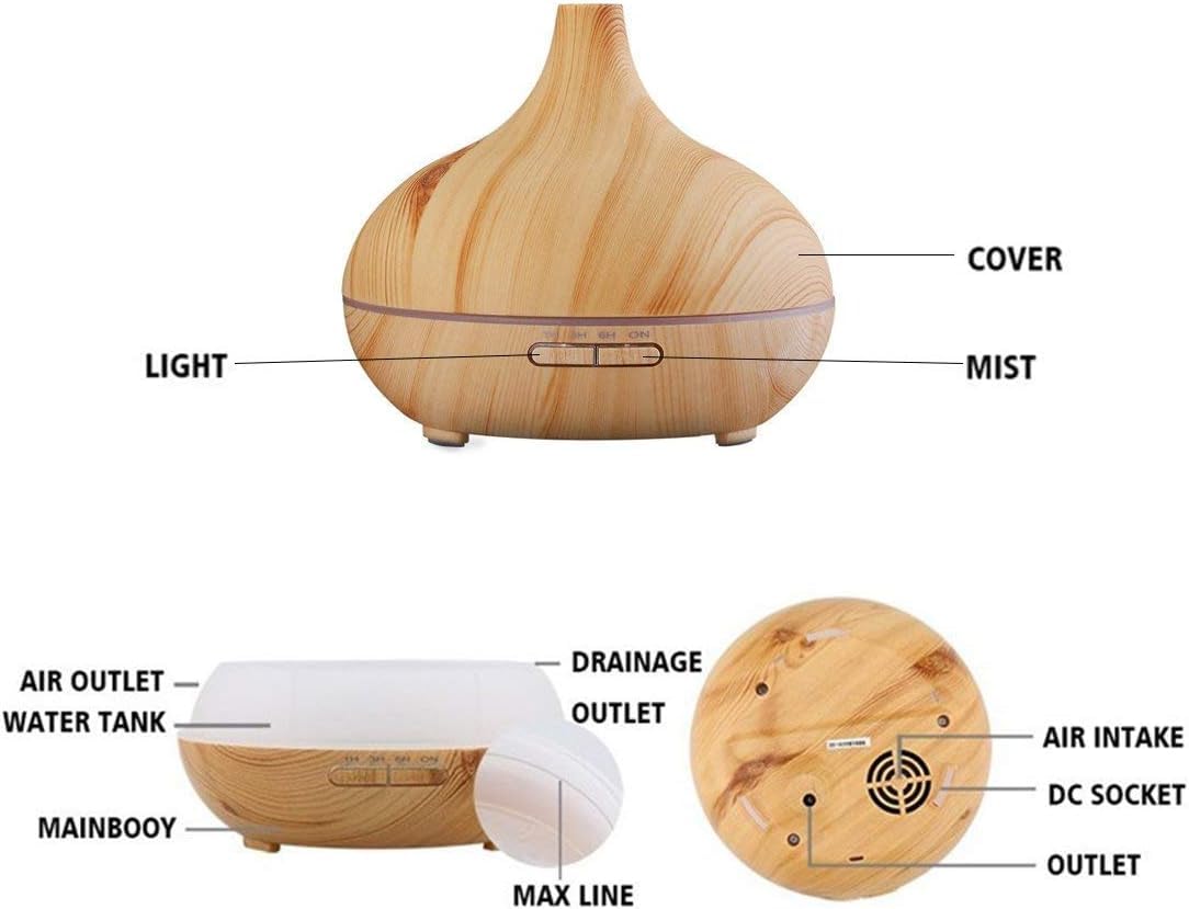 500ml Ultrasonic Essential Oil Diffuser  Wood Grain Aroma Humidifier With Remote Control  7Color LE 5
