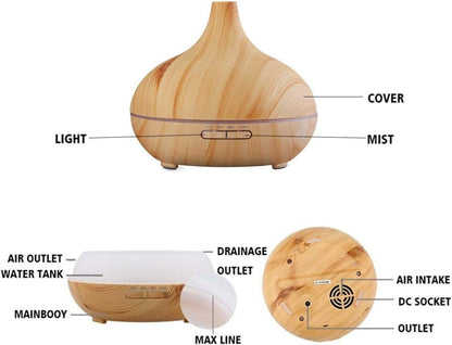 500ml Ultrasonic Essential Oil Diffuser  Wood Grain Aroma Humidifier With Remote Control  7Color LE 5