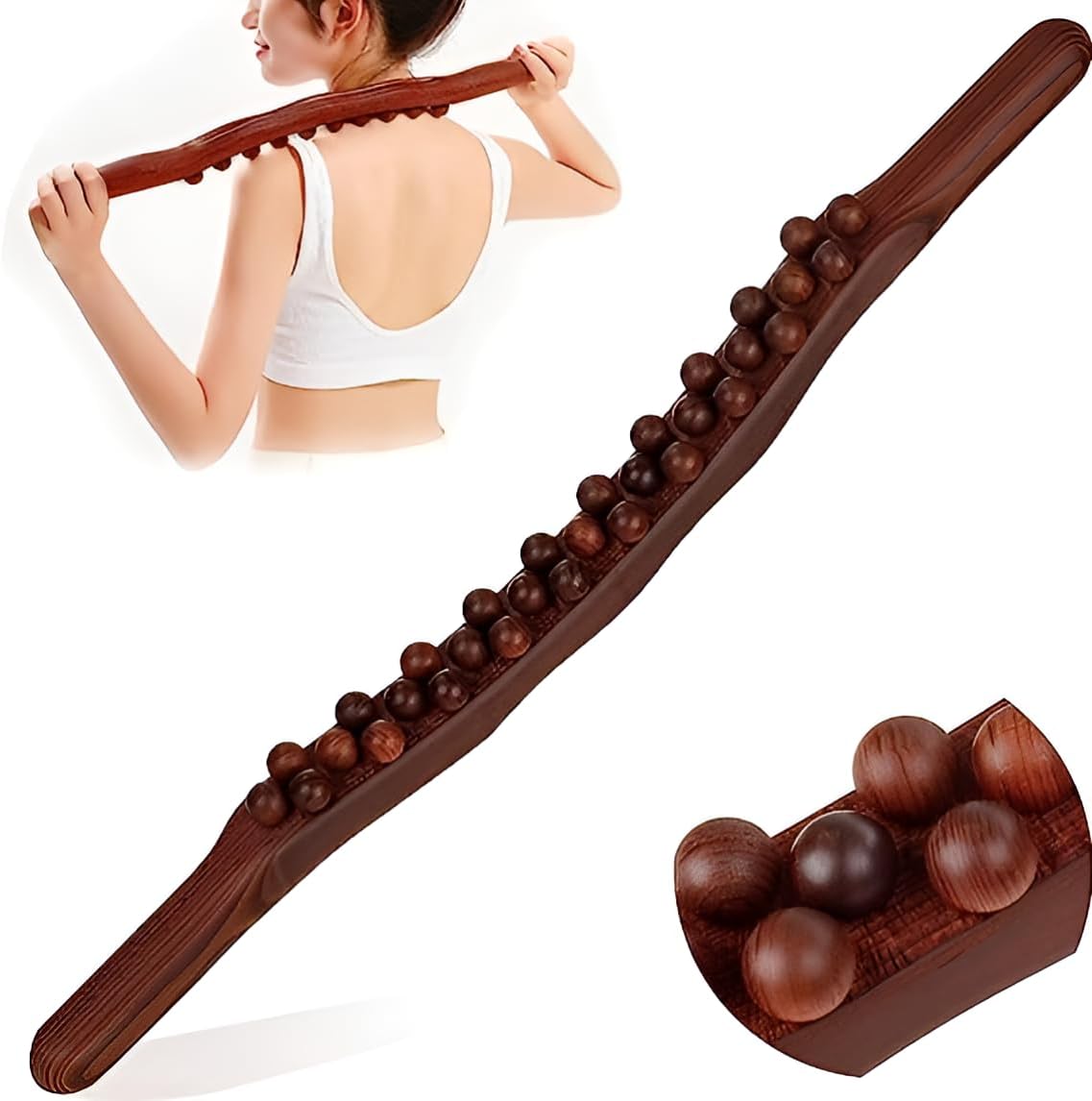 Beech Wood Guasha Scraping Stick – 8/20-Bead Universal Back & Abdominal Massager for Tendon Relaxation & Point Therapy