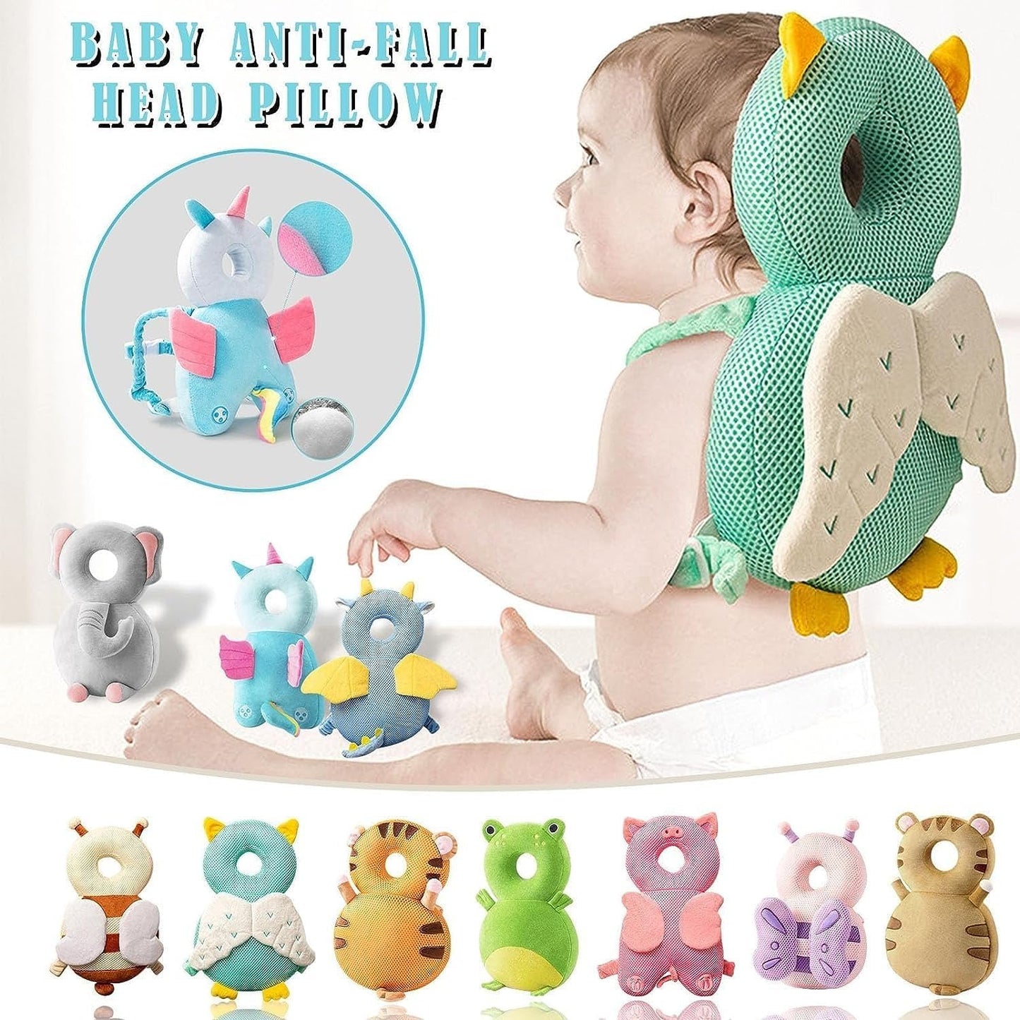 Toddler Baby Head Protector Pillow – Safety Cushion for 1–3T Infants with Cute Cartoon Wings Design